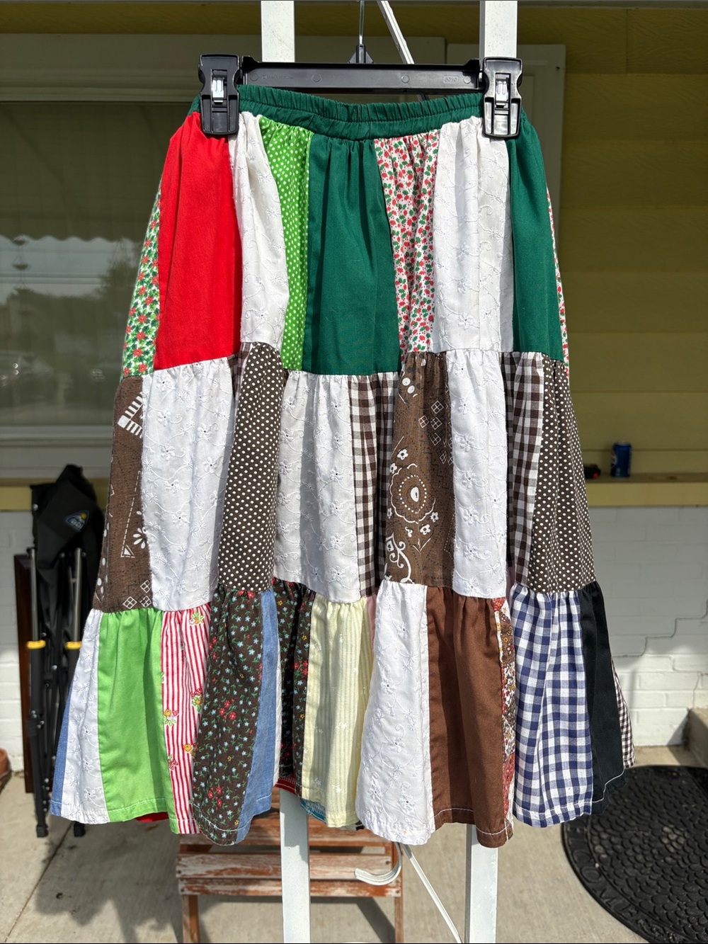 Boho Patchwork Tiered Midi Skirt — Multi Color